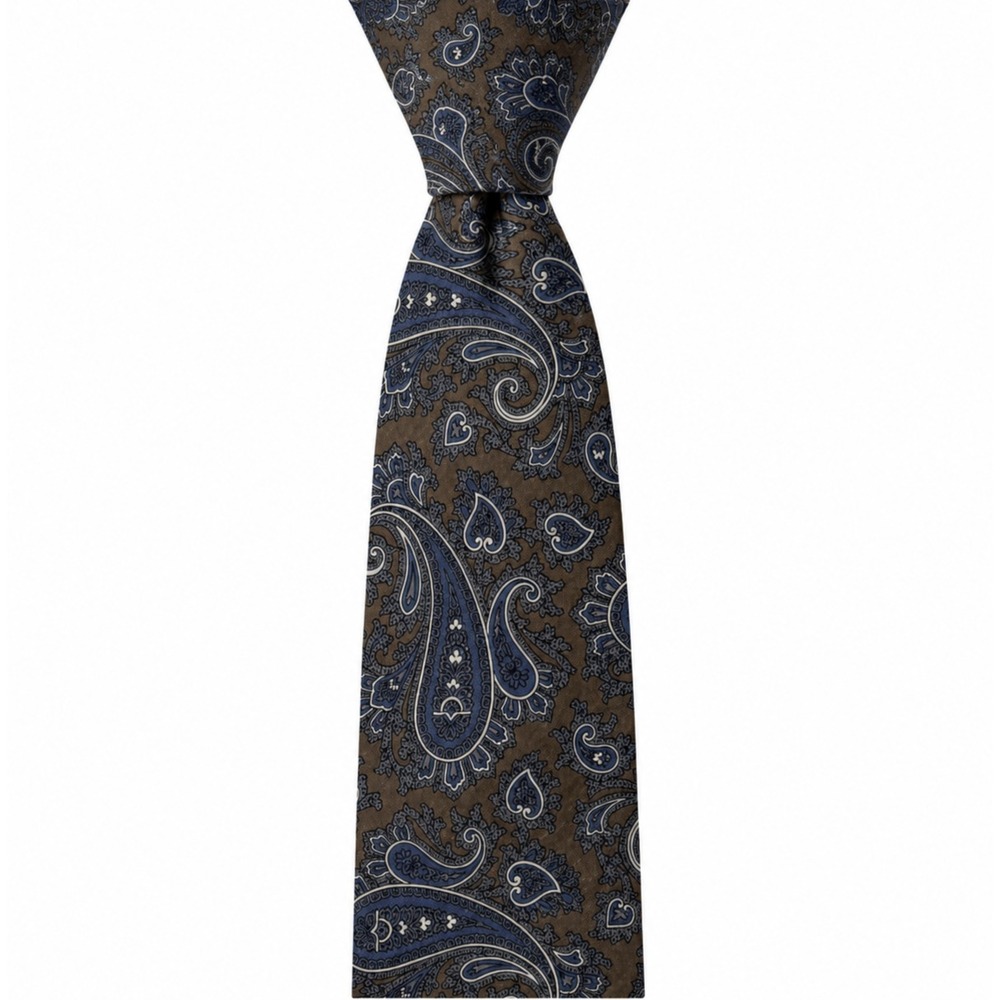 ROBERT TALBOTT Mens Necktie Paisley Silk Hand Sewn Italy Brown Blue